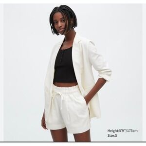 Uniqlo Shorts Linen Blend Paperbag Waist, Womens M White